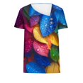 thumbnail image 3 of Women's Asymmetrical Neck Tee Floral Tshirts Short Sleeve Blouse Loose Tunic Tops Summer Clothes, 3 of 4