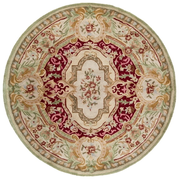 SAFAVIEH Savonnerie Jimmy Bordered Area Rug, Red/Ivory, 6' x 6' Round