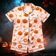 thumbnail image 2 of Halloween Pajamas Kids Size 7-8 Years Casual Homewear Short Sleeve Lapel Top with Shorts Soft Pjs for Boys Pink, 2 of 3