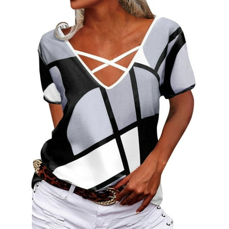 

JDEFEG Women T Shirts Women Solid Tee Womens Short Sleeve V Neck T Shirts Tops Summer T Shirts Casual Loose Cotton Tees Lingerie Women Set Grey S