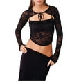 thumbnail image 2 of Women's Long Sleeve Tops Spaghetti Strap Lace Cami Tops and Long Sleeve Tie-up Shrug Set Going Out Tops, 2 of 7