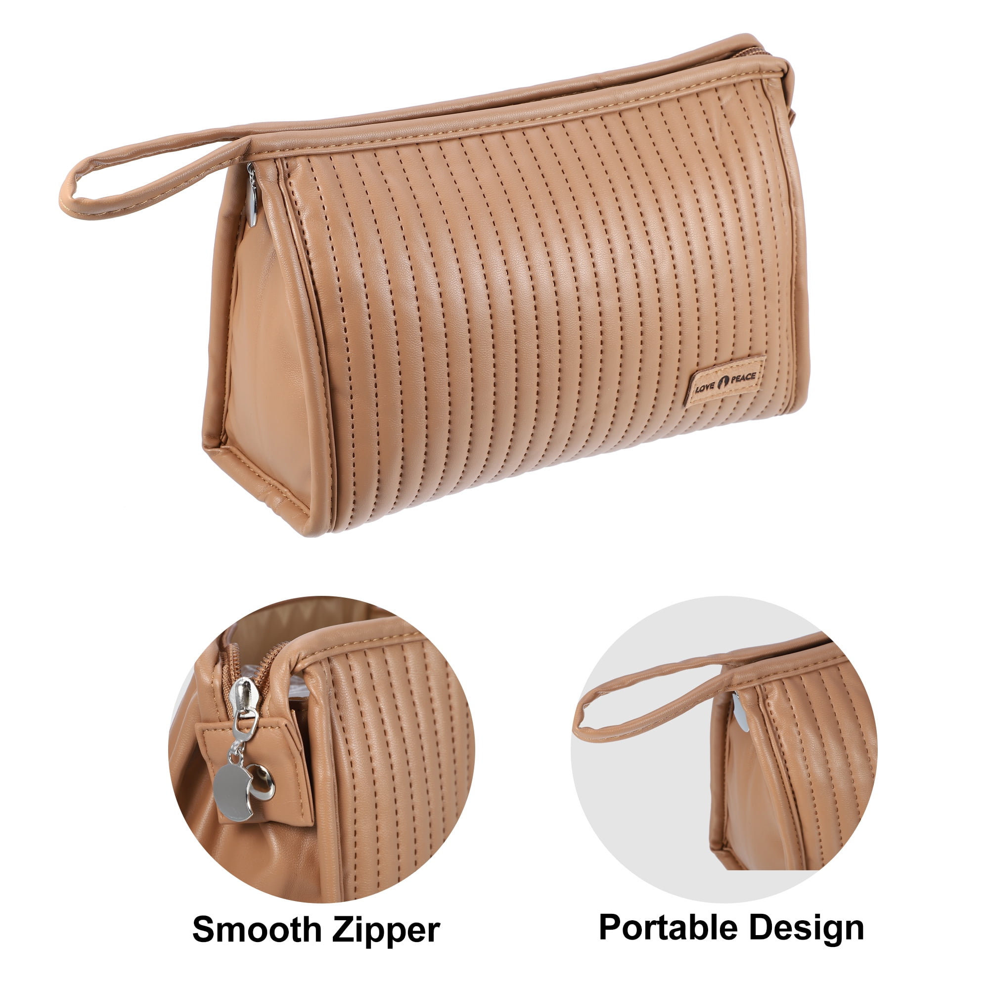 Unique Bargains Floral Makeup Bag Zipper Flower Cosmetic Pouch Coffee Colour