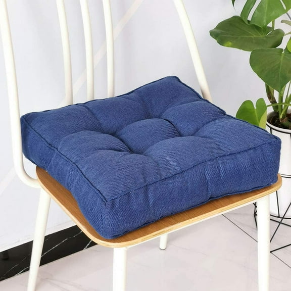 ERDOUY Faux Linen Square Padded Chair Seat Cushion,Soft Solid Chair Pads,Comfortable Sitting for Office,Home or Car 20"x20" Sapphire Blue