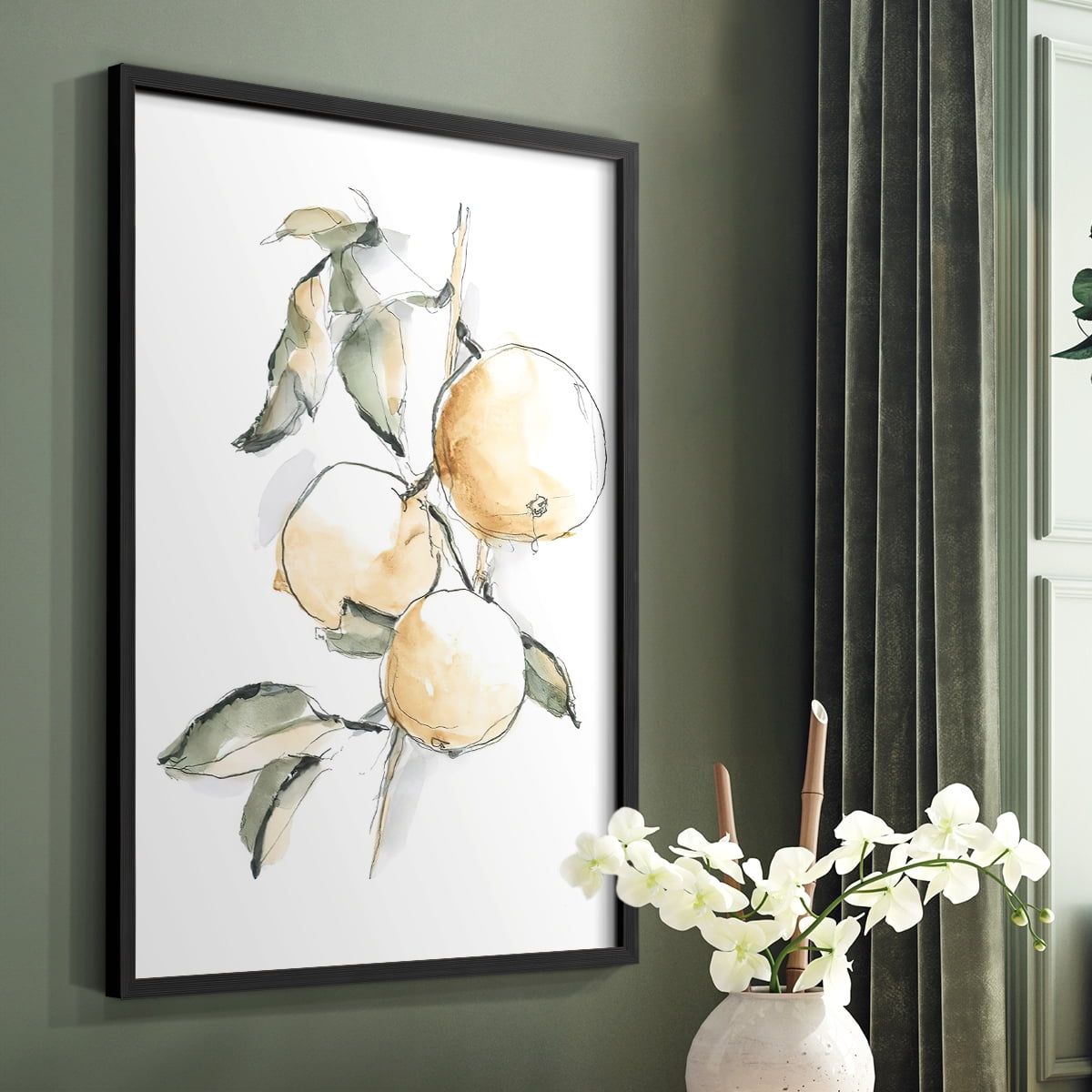 Watercolor Fruit Contour II Framed Print in Black Solid Wood 16 x 20 Framed Print