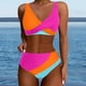 thumbnail image 2 of MKLEKYY Trajes De Baños Women High Waisted Bikini Sets Swimsuits Color Block Two Piece Drawstring Bathing Suit, 2 of 4