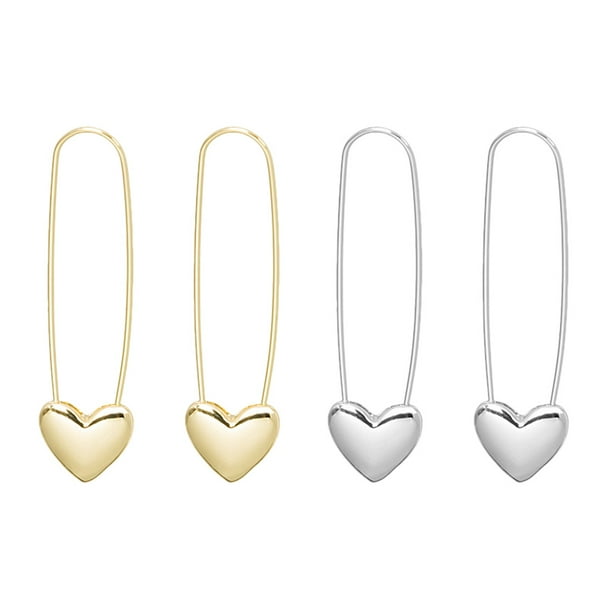 EeaseMX 2 pares de pendientes con imperdible para mujer, pendientes con imperdible, joyería, pendientes de corazón