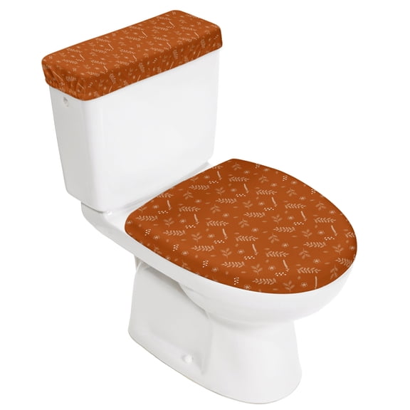 Burnt Orange Fall Toilet Lid Cover and Tank Cover Set, 2 Pieces Stretch Toilet Covers, Elastic Fit for Round, U-Shaped & Elongated Toilets Bathroom Decor Thanksgiving Autumn Leaves Elegant Pastoral