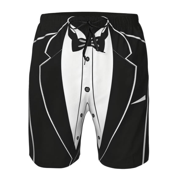 Mens Tuxedo Printed Boardshort Casual Drawstring Stretch Summer Beach Shorts XX-Large