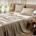thumbnail image 3 of MooMee 100% Washed Cotton Sheet Set King Linen Like Textured Breathable Durable Soft Comfy 4pcs (Taupe), 3 of 6