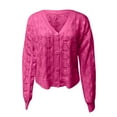 thumbnail image 5 of AKOEE Crochet Knit Cropped Cardigan Sweater Women Trendy Casual Hollow-out Long Sleeve Button Down Knitwear Coat (Medium, Pink 01), 5 of 6