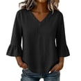 thumbnail image 5 of Women's Solid V-Neck Quarter Sleeve Blouse Casual Fashion Top, 5 of 7