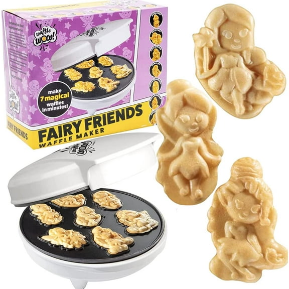 Waffle Wow! Fairy Mini Waffle Maker- Creates 7 Different Fairy Shaped Waffles in Minutes- A Fun & Cool Magical Breakfast for Kids & Adults - Electric Non-Stick Waffler Iron, Fairies Princess