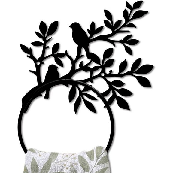 Branch Limb Metal Towel Ring Bird Animal Towel Holder for Wall Leafy Plants Towel Ring Black Plant Towel Rack Wall Mounted for Bathroom Kitchen Towel Hanger Home Decors Gift