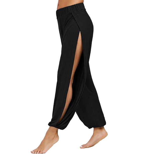 Gibobby Pantalones de yoga Color Sólido Pantalones Ocio Mujer Correr Estiramiento Ejercicio Dividir Yoga Pantalones(Negro,M)