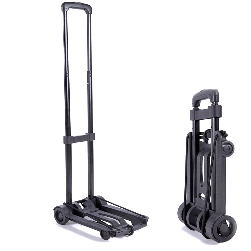 Folding Hand Truck Portable Lightweight Dolly, Utility Cart with Telescoping Handle, 4 Wheels and Bungee Cord for Airport Travel, Moving, Shopping, Home and Office Use