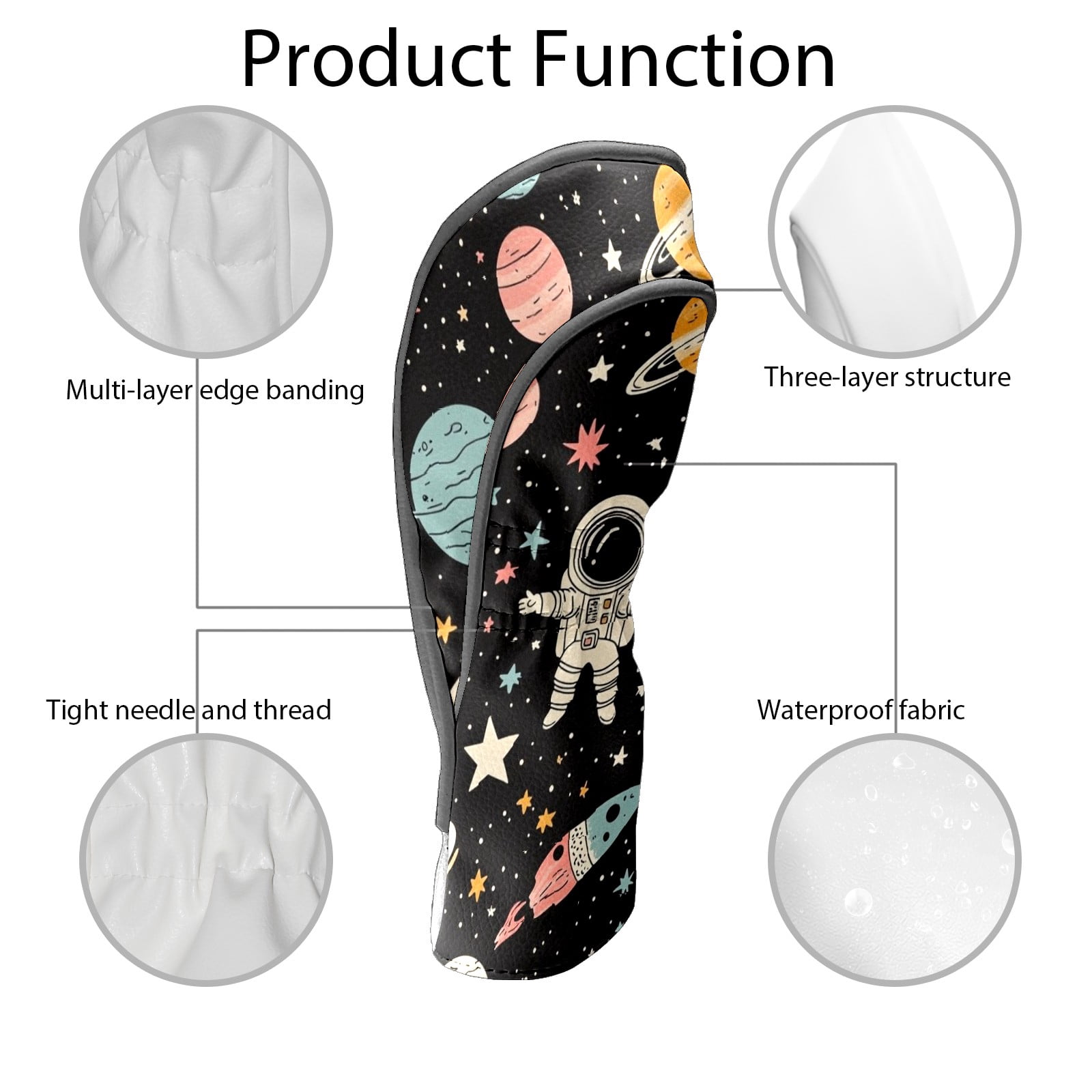 Golf Head Covers Astronaut & Planet Design for Driver, Wood & Hybrid, Premium Waterproof PU Leather with Plush Lining, Space Themed Golf Gifts
