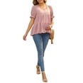 thumbnail image 2 of INSPIRE CHIC Women's Maternity Blouses Boho Ruffled V Neck Button Short Sleeve Tiered Shirts Flowy Loose Casual Tops 2XL Pink, 2 of 6
