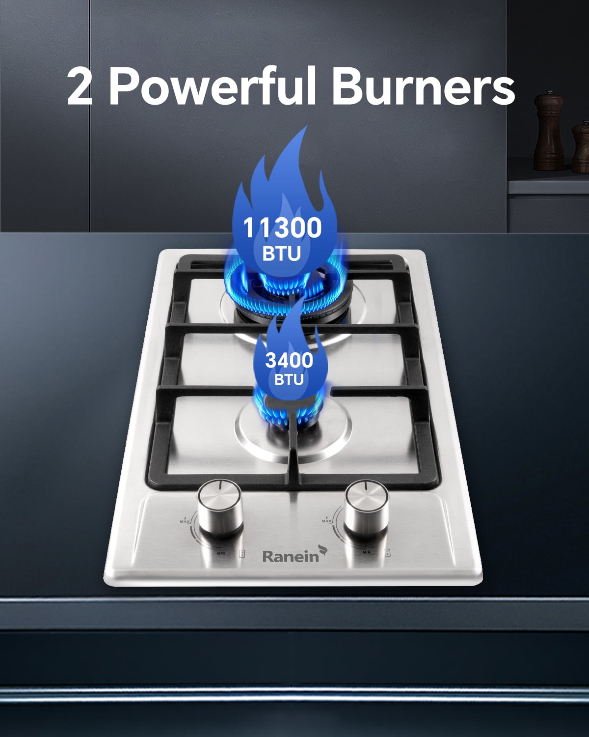 Ranein 12-Inch Gas Cooktops in Stainless Steel with 2 Burners