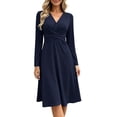thumbnail image 3 of Fall Long Sleeve Dresses for Women Elegant V Neck Twist Front Waist Casual Midi Party Formal Wedding Guest Dress,Sizes S-2XL, 3 of 9