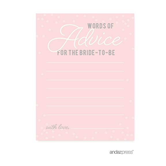 Words of Wisdom - Bride To Be  Pink Blush and Gray Pop Fizz Clink Wedding Bridal Shower Game Cards, 20-Pack
