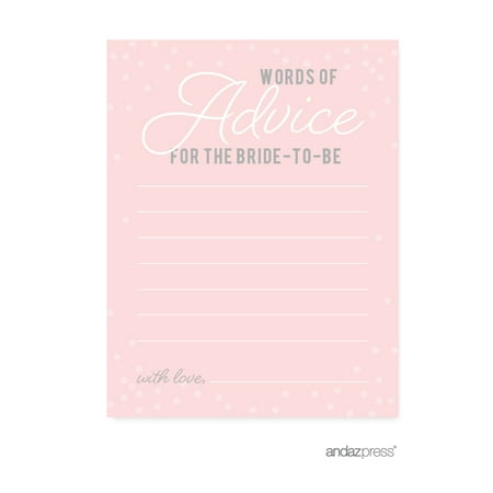 Words of Wisdom - Bride To Be Pink Blush and Gray Pop Fizz Clink Wedding Bridal Shower Game Cards, 20-Pack