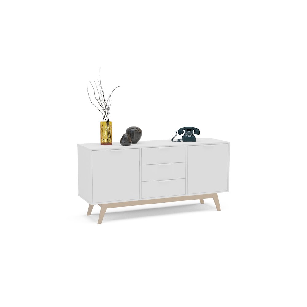 Polifurniture Shard 59 in. Sideboard with 2 Shelves & 3 Drawers, White & Oak
