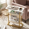 thumbnail image 4 of Narrow Small Side Table for Small Spaces - Slim End Table with Magazine Rack - 2 in 1 Narrow End Table Living Room - Skinny Bedside Table Nightstand Bedroom Thin Side Table (White & Gold), 4 of 12