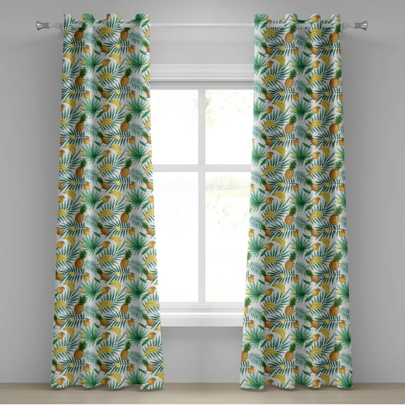 Ambesonne Watercolor Grommet Curtain, Exotic Fruits Leaves, 50" x 96", Green Yellow Pale Brown