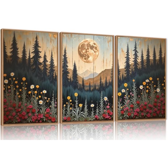 Watercolor Misty Forest d Canvas Wall Art Set, Foggy Mountain Wall Decor, Misty Pine Tree Wall Painting, Large Nature Landscape Art Prints for Living Room, Bedroom, Office - 24"X36"X3