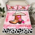 thumbnail image 2 of jejeloiu Western Cowgirl Boots Twin Sheet Sets,Pink Rose Flower Twin Fitted Sheet,Cattle Cow Pattern Flat Sheet For Girls Kids,Luxury Bedroom Decor,3pcs, 2 of 7