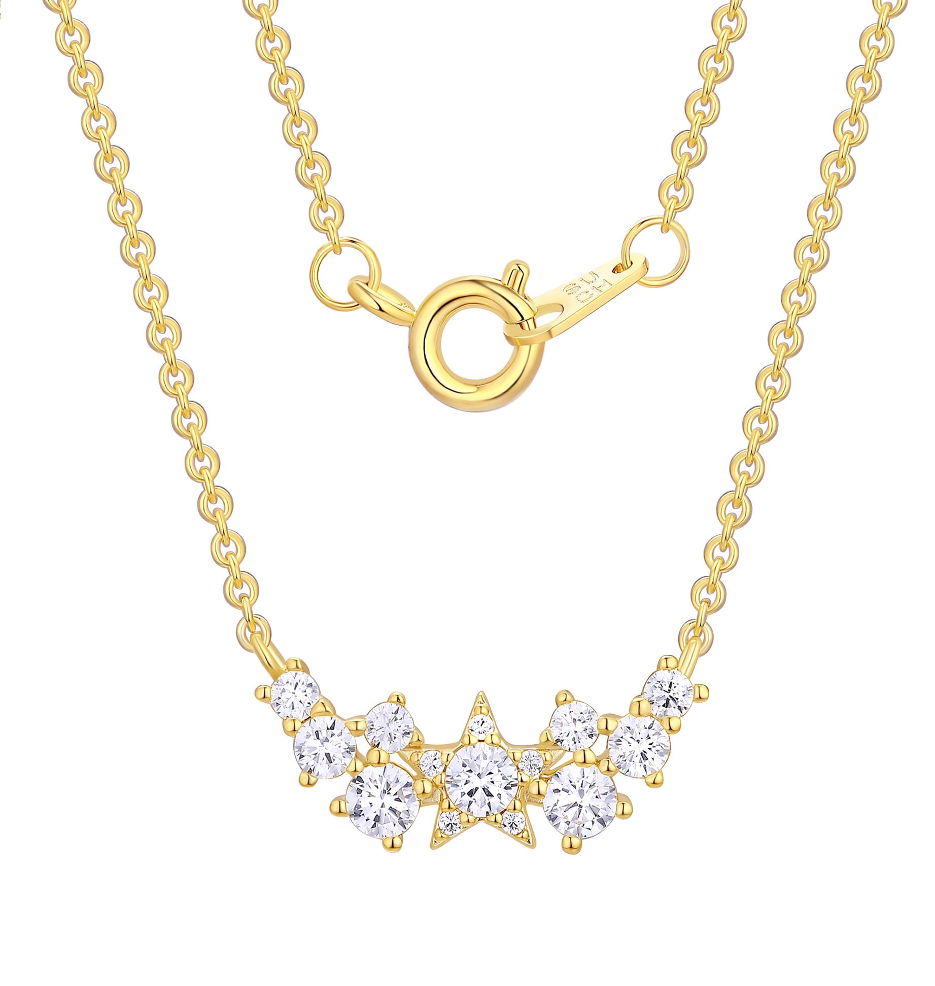 14KT Gold Flash Plated Double Necklace Set with Simulated Diamonds Adult