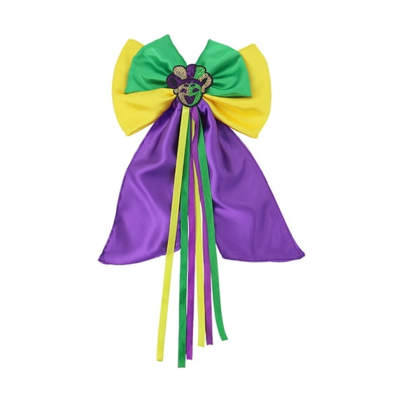 FYEGRE Mardi Gras Hair Bow Clips Long Tail Boutique Cheer Bow Hairpins Circus Carnival Hair Accessories for Kids Girls Women Dark Purple A