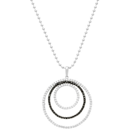 Lesa Michele Clear/Black Cubic Zirconia Sterling Silver Triple Open Circle Pendant