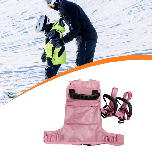 Arnés de esquí infantil con cinturón de remolque, cuerda de remolque anticaídas, cinturón de entrenamiento para patinaje en línea, esquí y otras activ Rosa