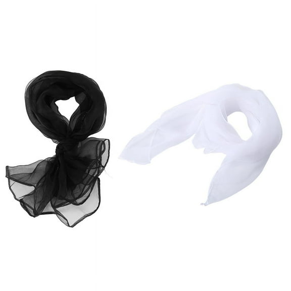 2Pcs Lovely Fashion Plain Square Chiffon Neck Scarf Scarves 70 cm x 70cm (Black&White)