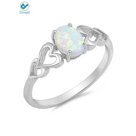 Deago Women's Opal Ring 925 Sterling Silver Opal Diamond Inlay Jewelry Engagement Ring Gifts Size