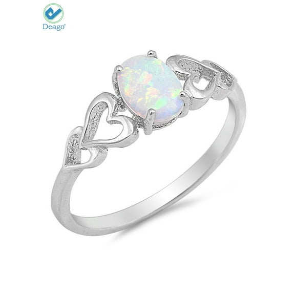 Deago Women's Opal Ring 925 Sterling Silver Opal Diamond Inlay Jewelry Engagement Ring Gifts Size 7