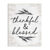 Stupell Industries Thankful & Blessed Rustic Wheat Sprig Motif Graphic Art Unframed Art Print Wall Art, Design by Lettered and Lined