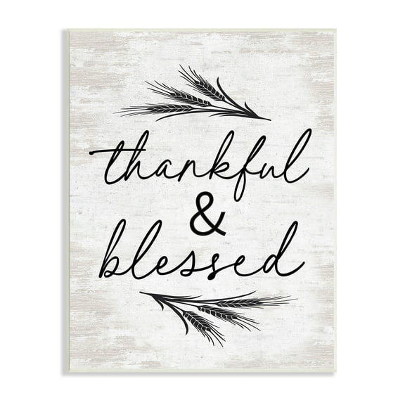 Stupell Industries Thankful & Blessed Rustic Wheat Sprig Motif Graphic Art Unframed Art Print Wall Art, Design by Lettered and Lined