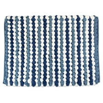 DII 34x21" Modern Microfiber Fabric Striped Bath Mat in Blue/White