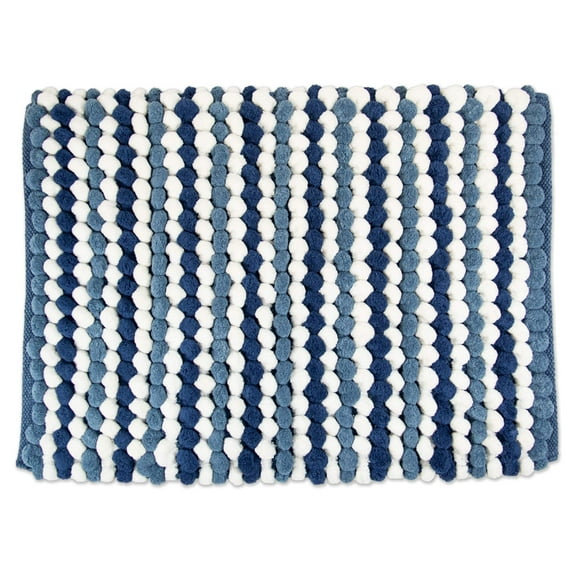DII 34x21" Modern Microfiber Fabric Striped Bath Mat in Blue/White