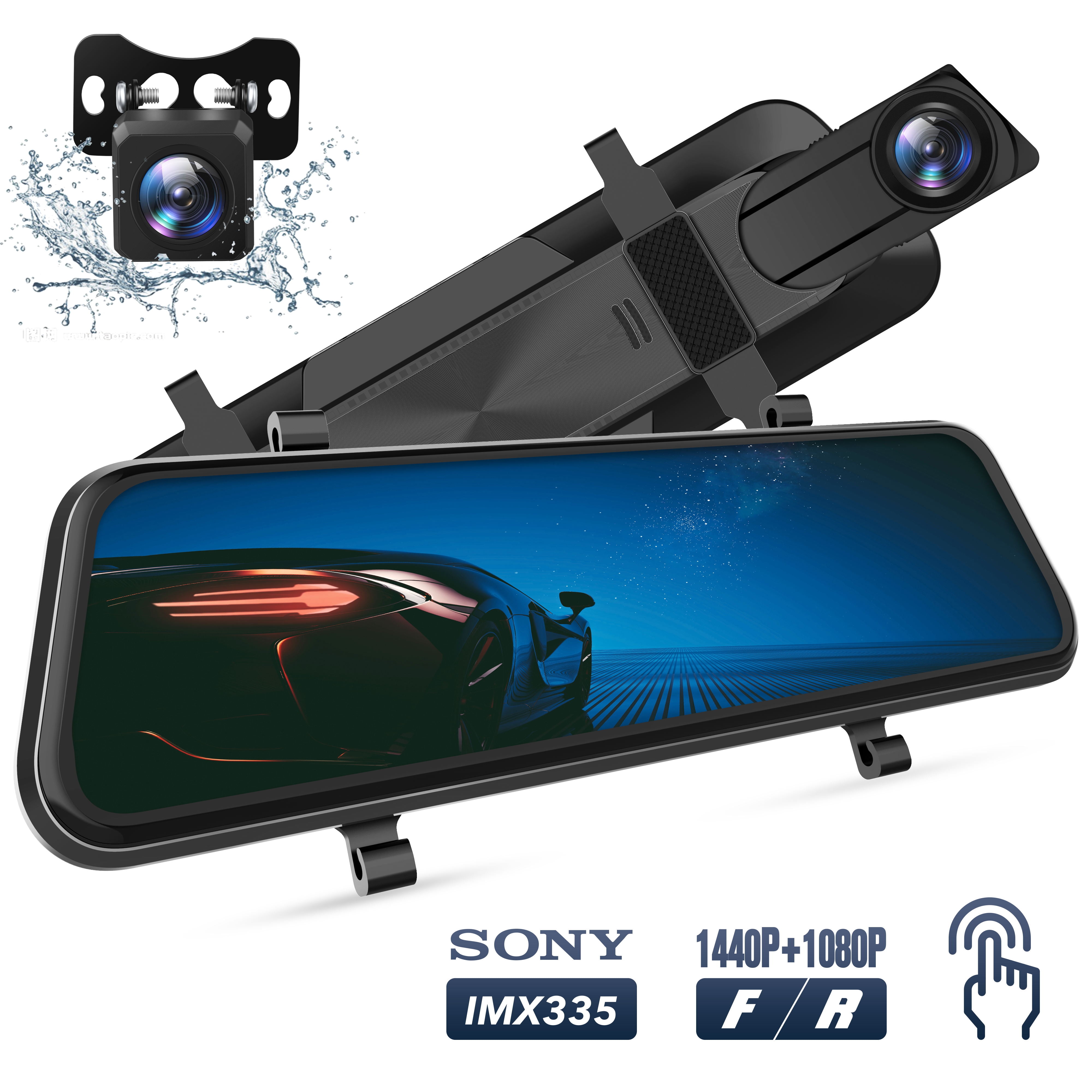 DVR Car Camera & 9.66 in Car Streaming Mirror Recorder W/Parking Sensor Reverse 