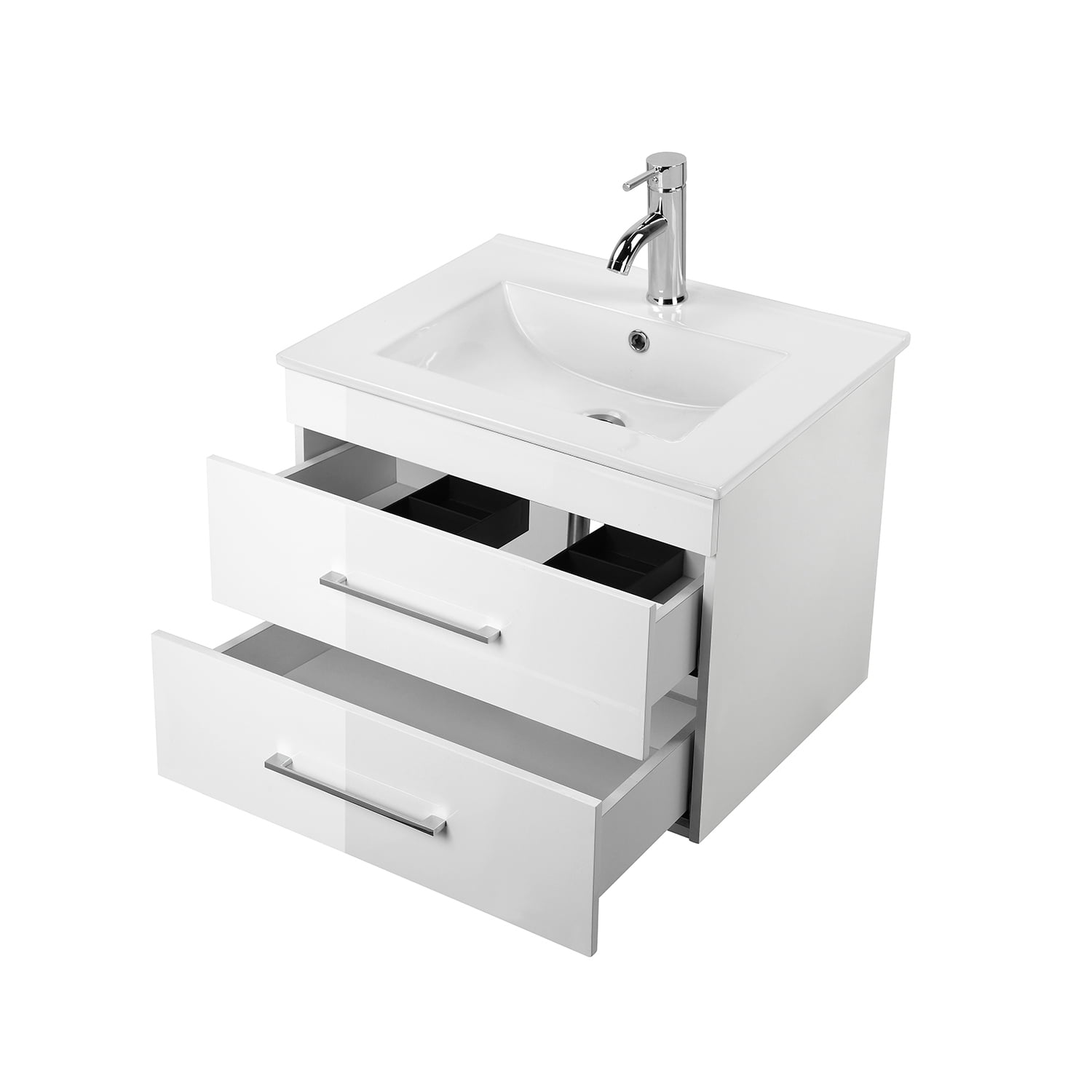 Demi Bonn 24" Wall-Mounted Bathroom Vanity with Ceramic Sink and 2 Soft-Close Drawers, Faucets and Drains Not Included, White
