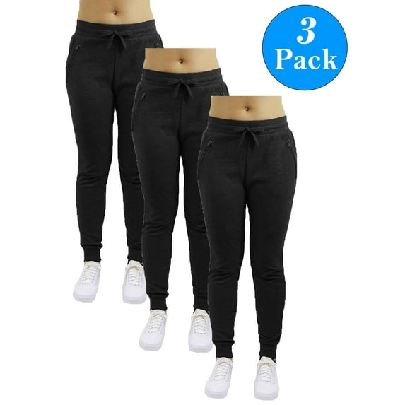Women's Jogger Pants With Zipper Pockets (3-Pack)
