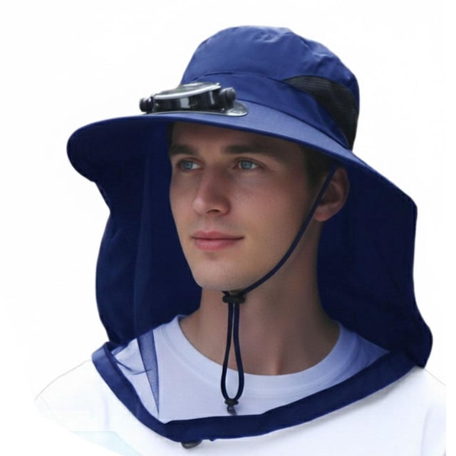 Full Coverage Sun Hat With Mosquito Net & Cooling Fan UPF50 UV Protection Wide Brim Shoulder
