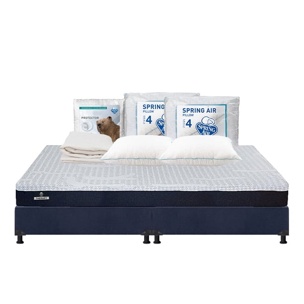 Colchón King Size Therapy Spring Air + Box + 2 Almohadas + Protector de Colchón