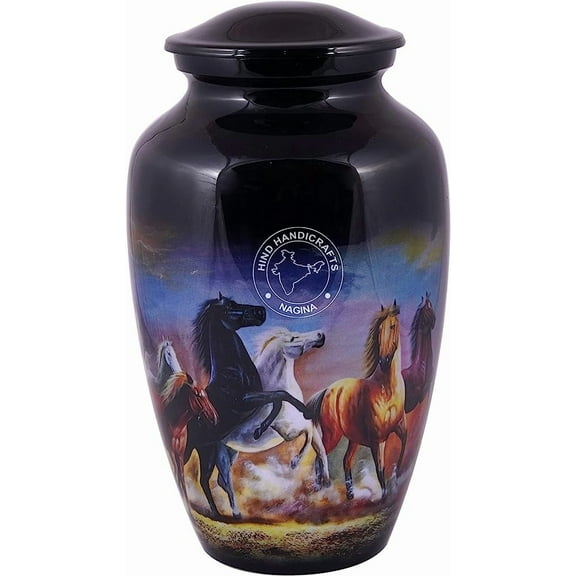 Aluminium Running Horse Cremation Urn for Human Ashes Adult - Handcrafted Funeral Memorial Urn for Ashes - Large Columbarium Urn - Bag Included (Black, 200 Cubic Inches)