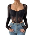 thumbnail image 1 of Seyurigaoka Women's Sexy Bustier Corset Top Long Sleeve Square Neck Mesh Crop Tops Vintage Backless Boned Bustier Bodyshaper Shirts, 1 of 9