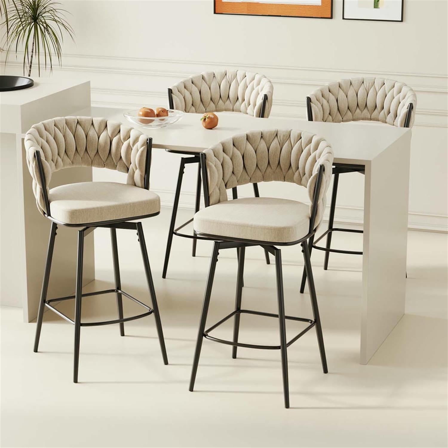 Demi Bonn 35" Counter Height Bar Stools Set of 2, Swivel Barstools with Soft Cushioned Back, Kitchen Island Countertop Chairs for Dining Room, Beige