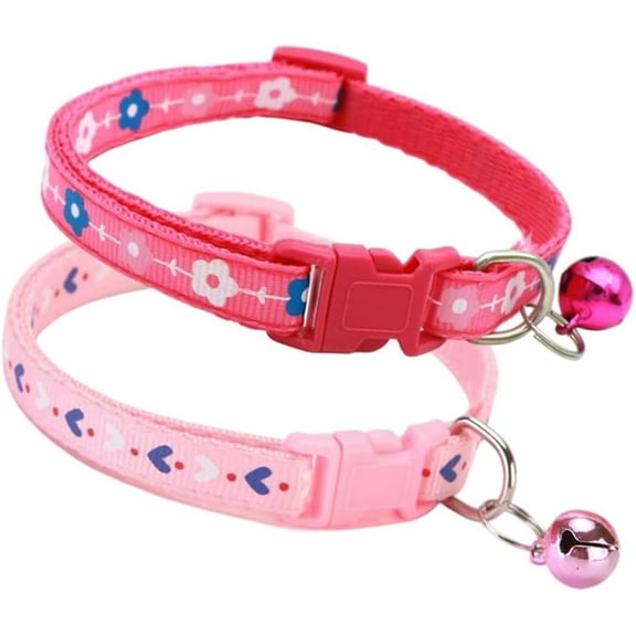 Dog Collar with Bell, 2-Pack Basic Cat Collars with Bells for XXS Xs Small Tiny Pet Dogs Female Kitten Girls Animal